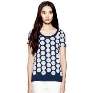 Tory Burch T Shirt Navy Pima Cotton Size S Spirograph Mushroom pattern GUC